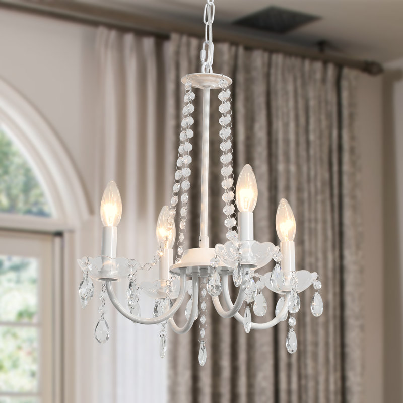 4 - Light 15.7" Wide Vintage Small Candle Style Classic Chandelier with Crystal Accents for Foyer Entryway Living Room, White