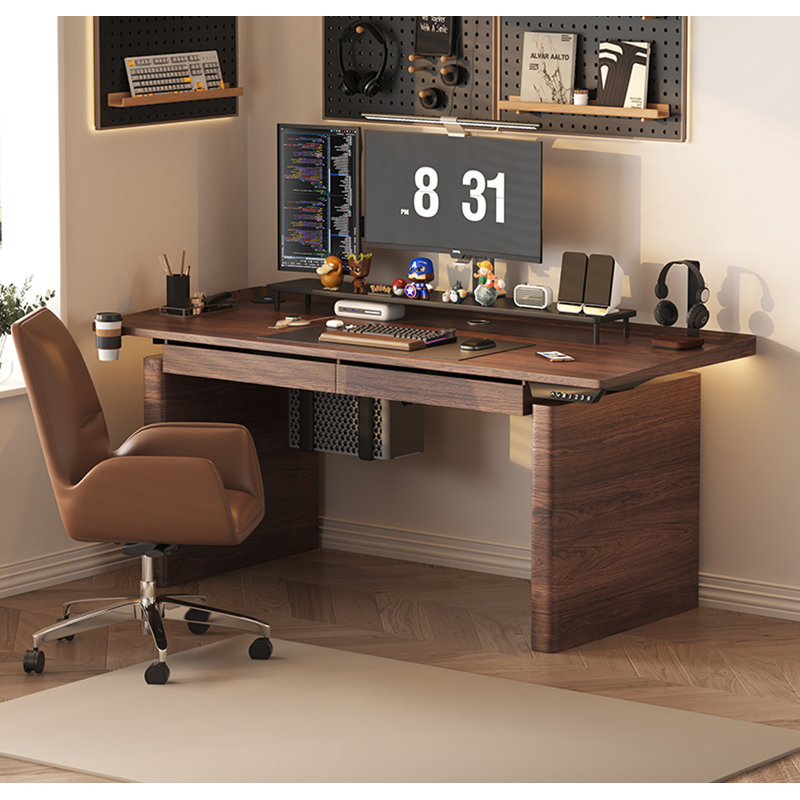 Solid Wood Electric Adjustable Height Standing Desk,  24.8 " H x 70.87" W x 27.56" D