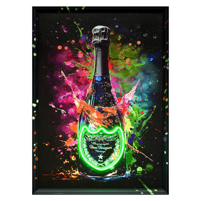«Neon Celebration Bubbles», art mural sur toile néon - 21 po x 29 po - cadre noir