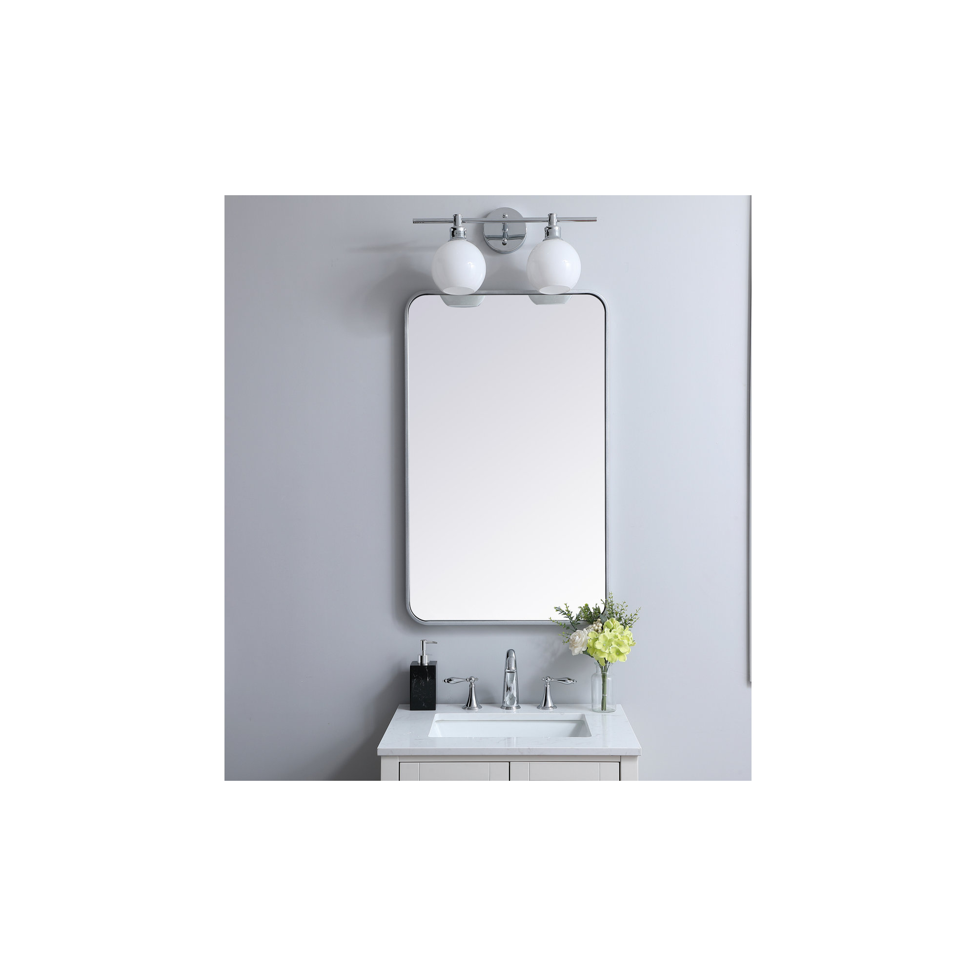 Sabine Metal Rounded Rectangle Wall Mirror, Silver, 36" x 22"