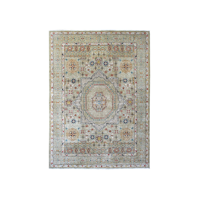 Tapis vert en laine noué à la main 14e siècle 10 pi x 13 pi 4 po 2CE9BB934F4B457B8036A5D050658BA5