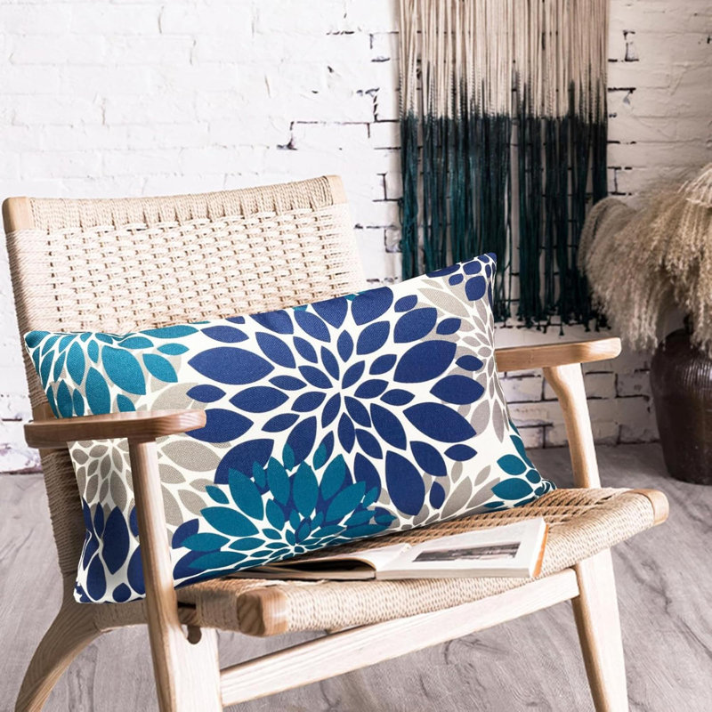 Ensemble de 2 coussins décoratifs en velours pour le salon, le canapé-lit et la housse de coussin carré, Motif floral bleu