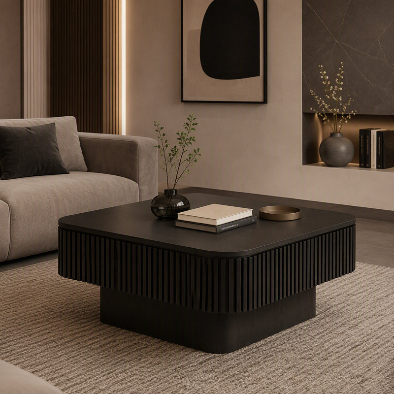 Table basse carrée 31,5 "avec rangement, Noir