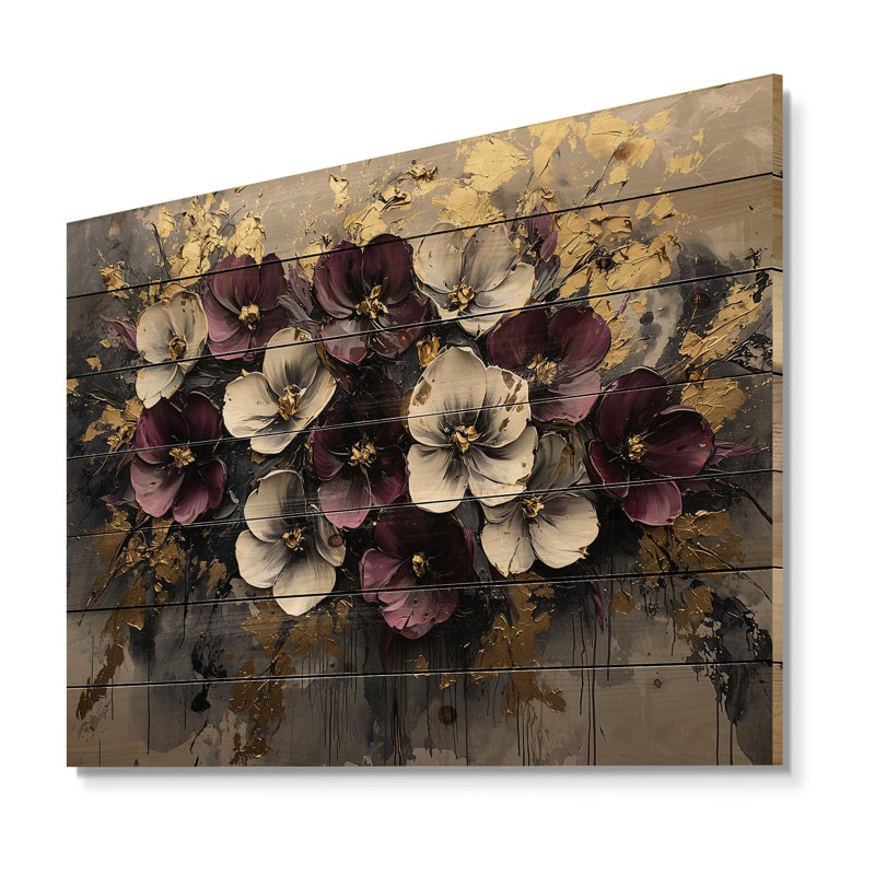 Bourgogne, coquelicots, paysage de rêve la nuit III - Bouquets assortis, décoration murale - sur bois de pin naturel