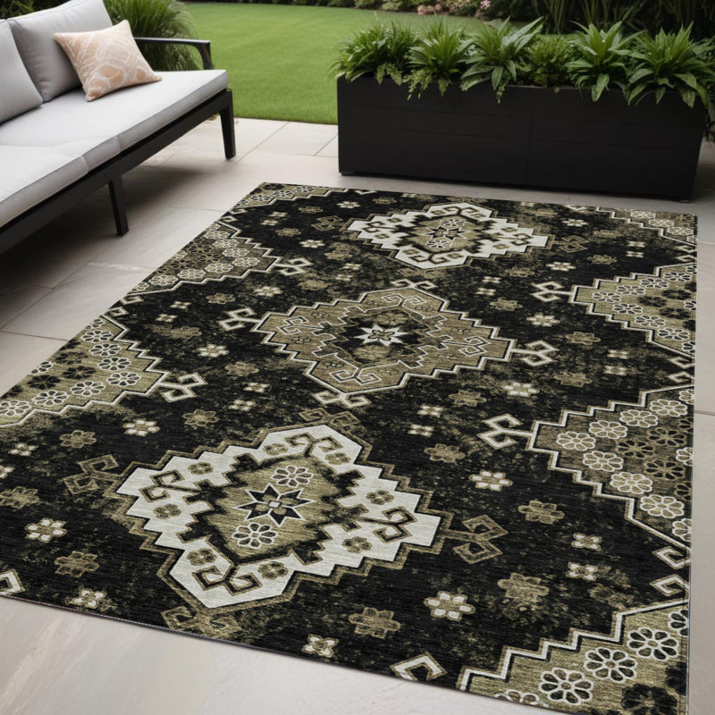 Tapis intérieur lavable à médaillon ivoire 5 pi x 8 pi