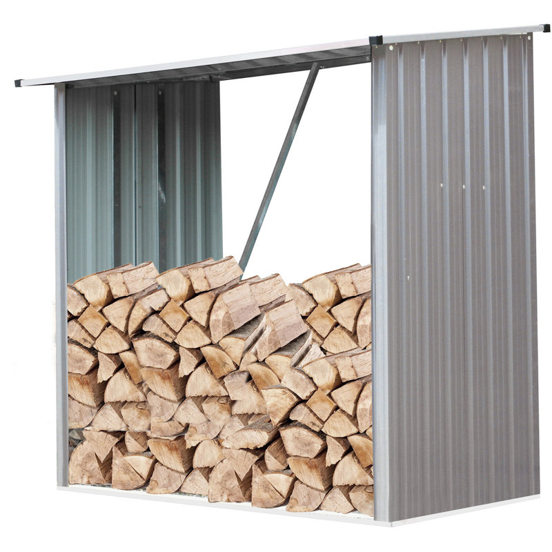 Beige Galvanized Steel Firewood Storage Rack with Sloped Roof