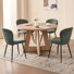 5-Piece Modern Round Dining Set, Natural Wood Grain Table With 4 Green Upholstered Chairs