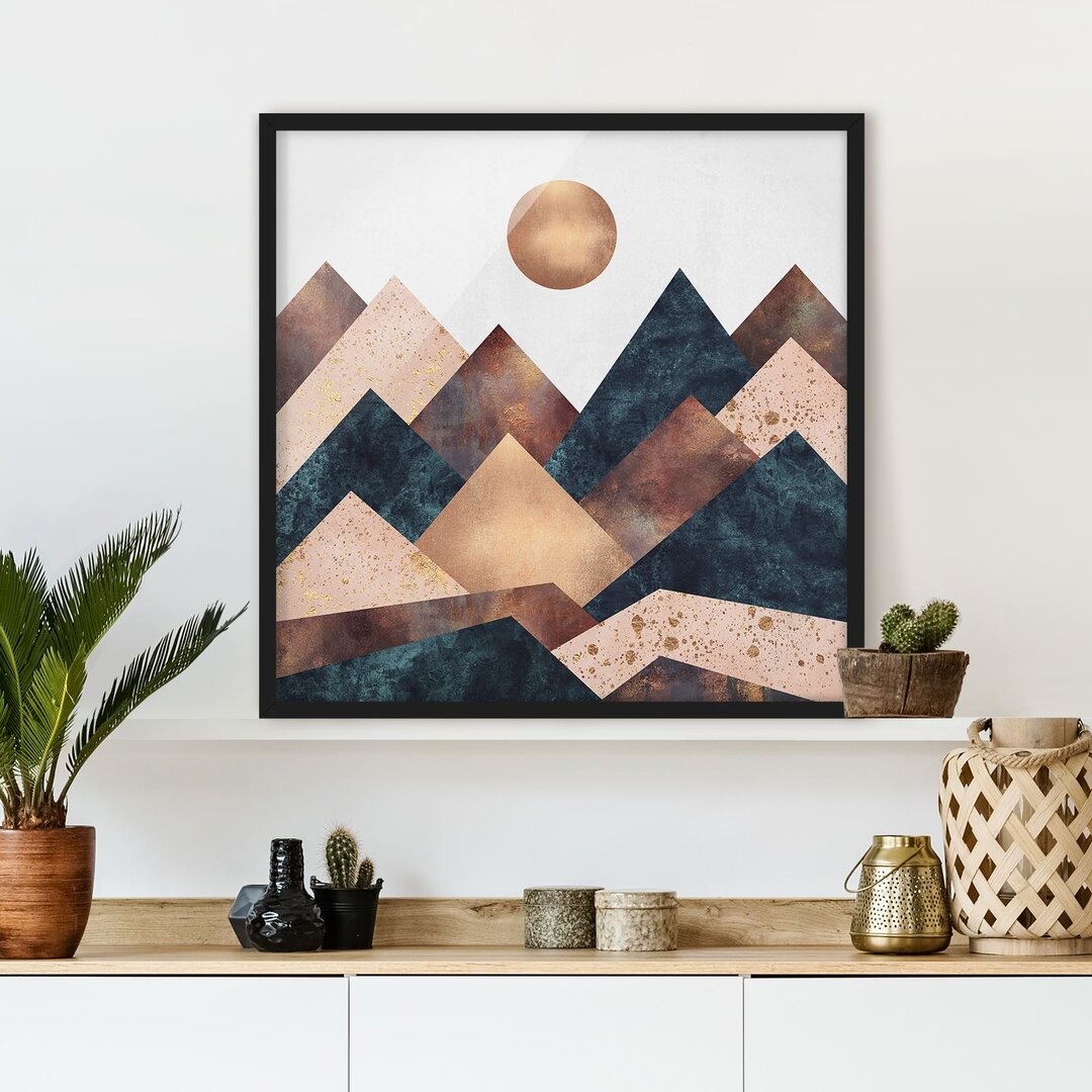 Gerahmtes Poster Geometric Mountains Bronze