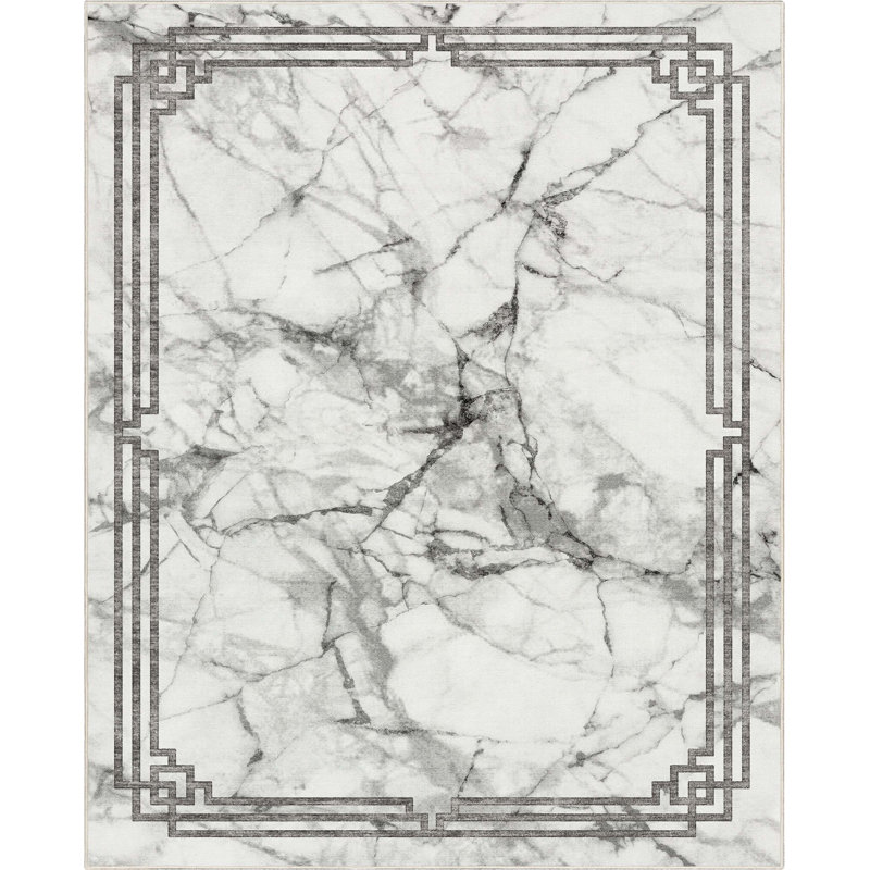 Gerde Marble Gray Abstract Pattern Flat-Pile Rug, Rectangle 7'10" x 9'10"