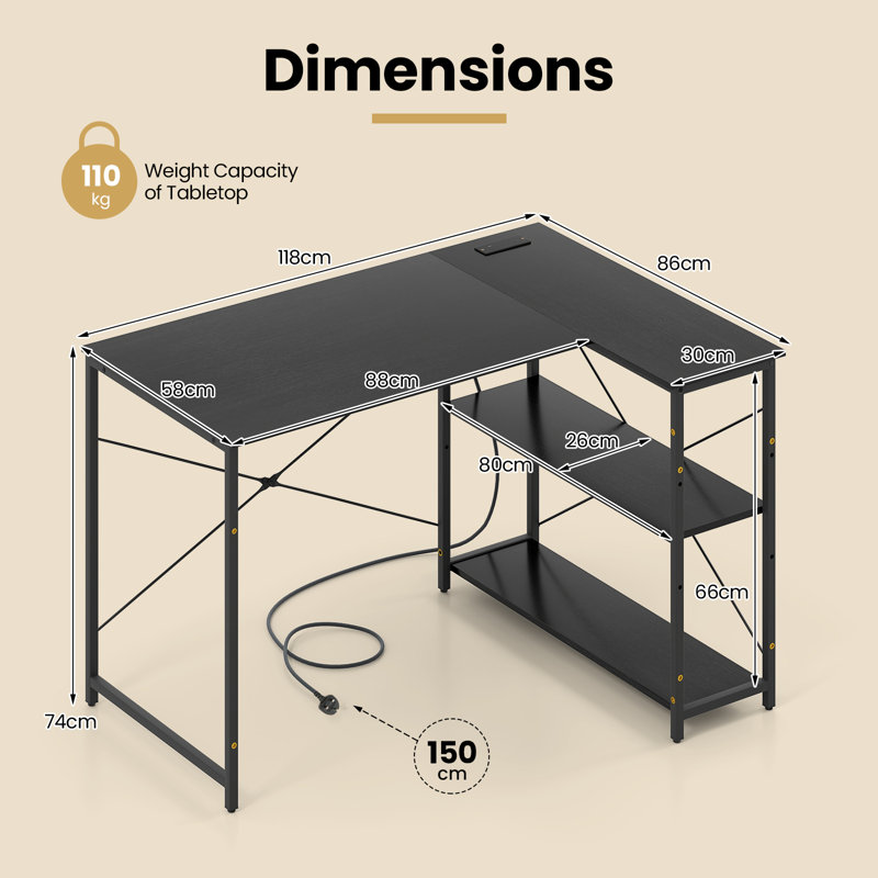 L-Shaped Metal Base Computer Desk