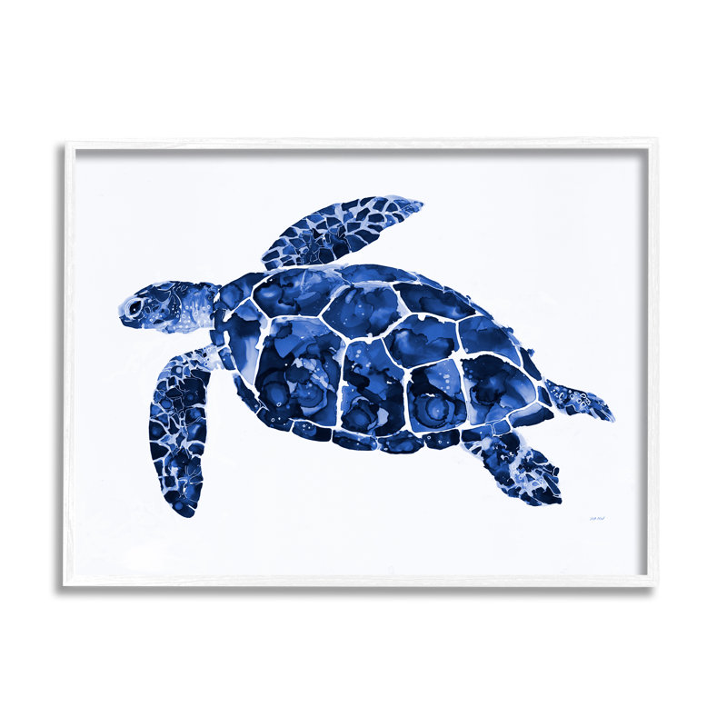 " Blue Speckled Sea Turtle ", 24" H x 30" W x 1.5" D, Coastal White Framed Giclee