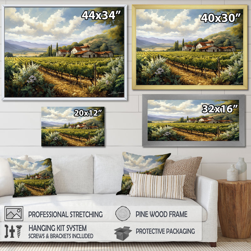 Vineyard Charm Landscape I - Vineyard Wall Art, Cadre naturel flottant, H 30 po x l 40 po x P 1,5 po