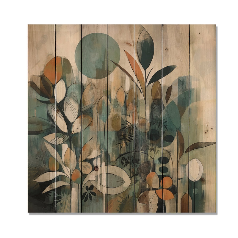 Bohème abstrait orange et vert III sur bois, H 35 po x l 35 po x P 0,78 po