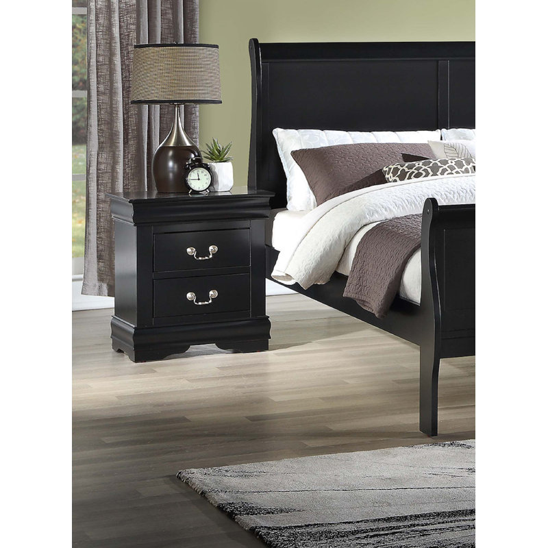 1 table de chevet Louis Philip à deux tiroirs avec finition noire et style simple