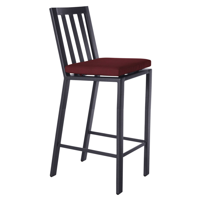Aris Outdoor Bar Stool, Graphite, Alcazar Redwood, 31.75"