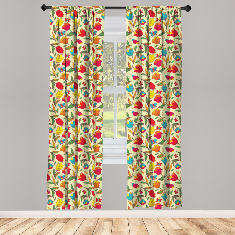 Colorful Floral Semi-Sheer Rod Pocket Sliding Panel, 28" x 95"