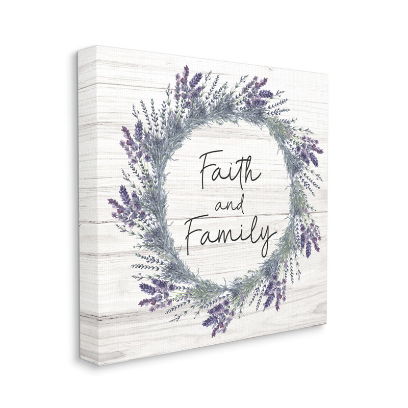 Faith and Family Sign Blue Hyacinth Florals Wild Thistle - Art textuel sur cadre en bois aggloméré