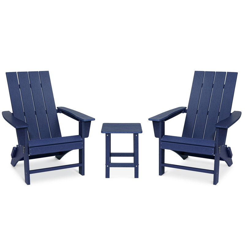 Chaises Adirondacks pliantes en PEHD Catelynn avec table (2 chaises et 1 table), Marine