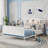 Kids Bedroom Full Size Metal Platform Bed Frame, Crisp White, Upholstered Storage Headboard with LED Accent Lighting-129228871
