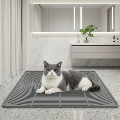 Très grand tapis pour chat XXL en silicone, imperméable et antidérapant, facile à nettoyer, piège à litière et à taches, gris