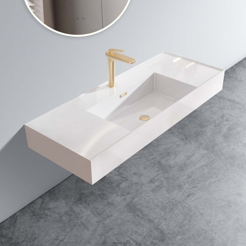 Lavabo intégré à surface solide brillante avec 1 trou de robinet pré-percé