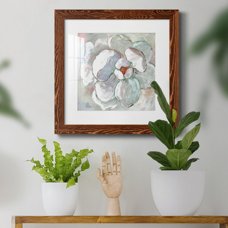 «Contemporary Floral I-Premium», reproduction encadrée prête à être accrochée, H 35,5 po x l 35,5 po x P 1,5 po, Blanc