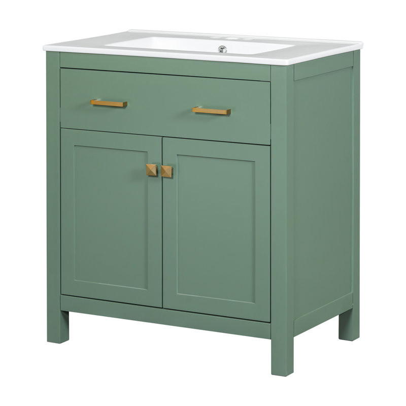 60" Bathroom Vanity, Double Ceramic Sinks, Height-adjustable Shelf, Practical Functionality - Functional Solution Versatile Use Piece