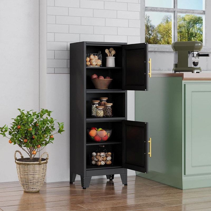 Armoire de rangement étroite en métal avec tablettes réglables, Noir, noir, noir, noir