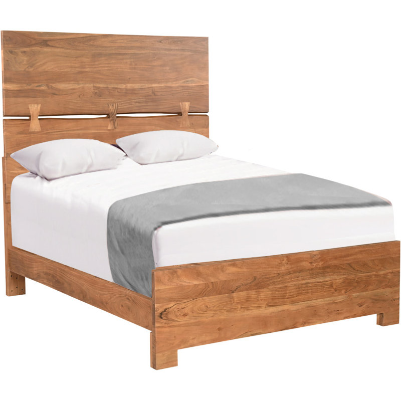 Brown Live Edge Bow Joint Solid Wood Queen Bed Frame