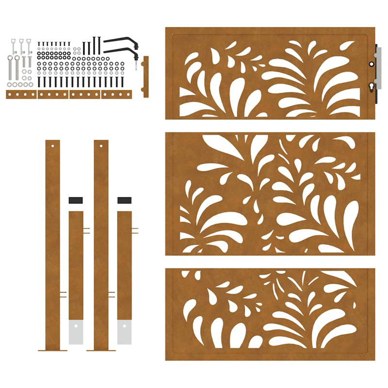 Vidaxl Patio Gate Steel Wave Design, 4.32 ft. H x 3.53 ft. W, Brown