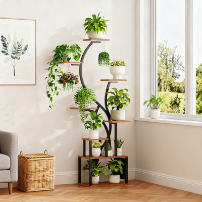 8-Tier Indoor Plant Stand With Grow Lights, Tall Corner Plant Shelf With Adjustable LED Strips, Multi-Tier Metal Plant Display Rack For Home, Patio, A by Williston Forge