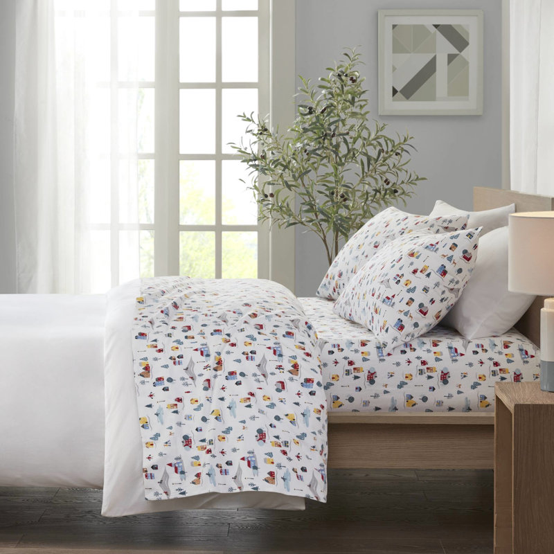 Drap de flanelle blanc 100% coton 4 pièces White Village