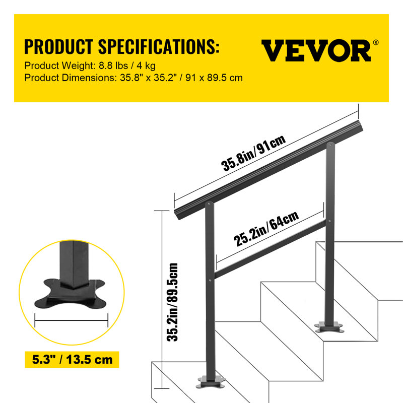 Ensemble de rampes d'escalier, 2 ou 3 marches (H 35 po x l 36 po x P 5,3 po)