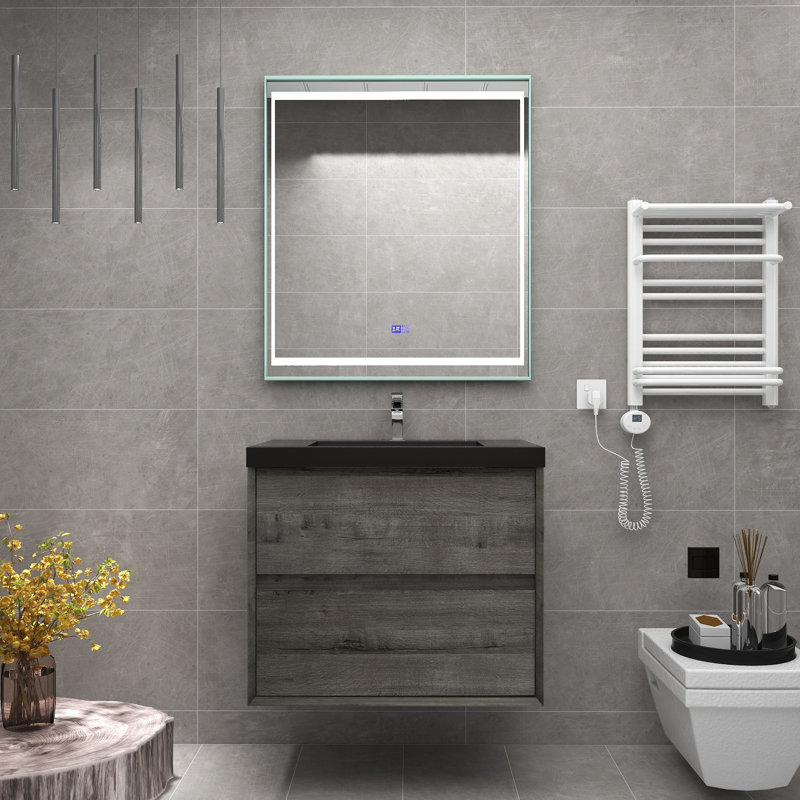 Ensemble de meuble-lavabo mural simple 30 po Corujo-Gunetsreiner Kody, Chêne fumé