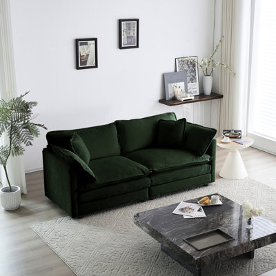 Salon moderne - Chenille 2 avec coussins, structure, tissu doux pour la maison 2, revêtement en bois massif