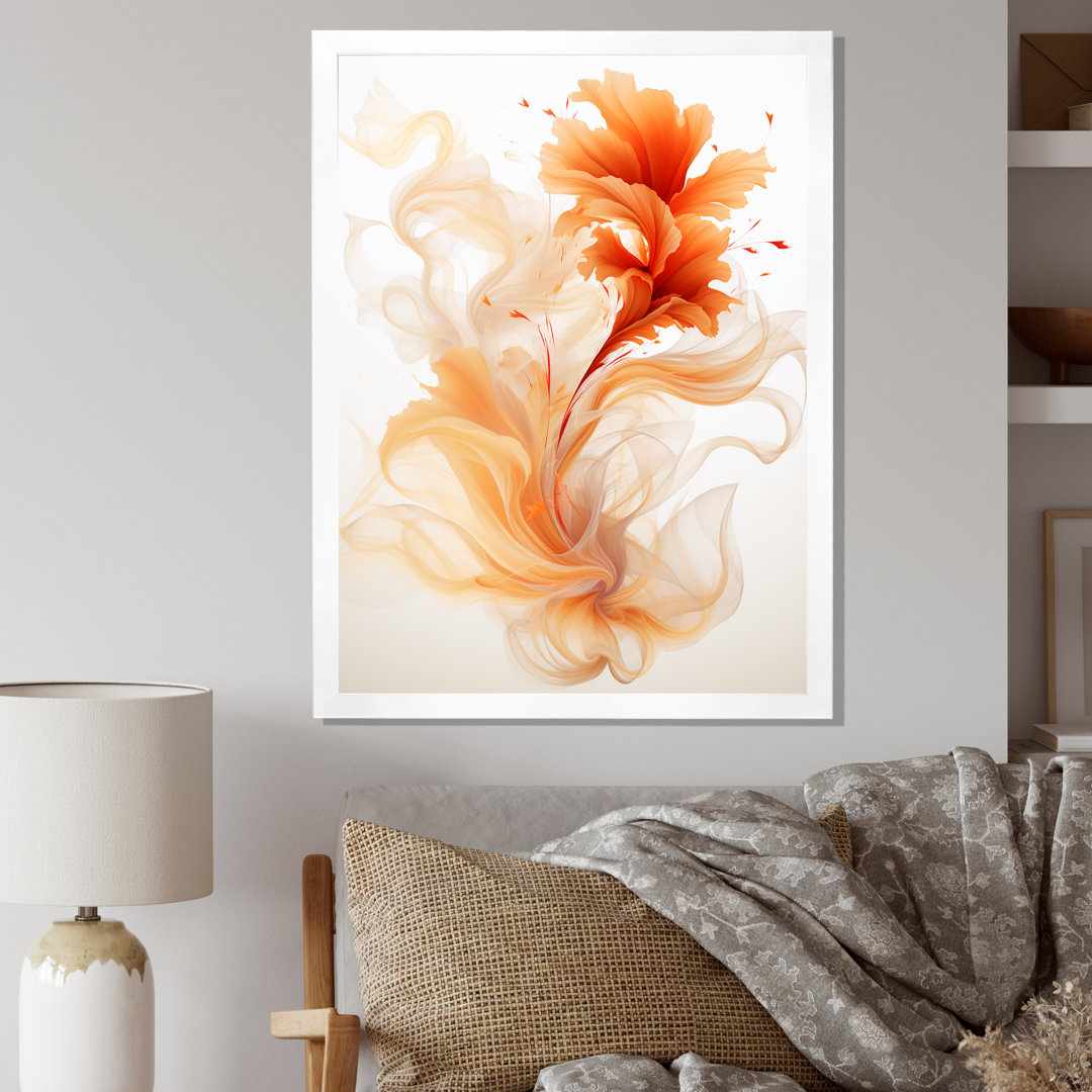 Watercolor Modern Floral In Orange - Abstract Liquid Ink Framed Prints Wrought Studio™ 