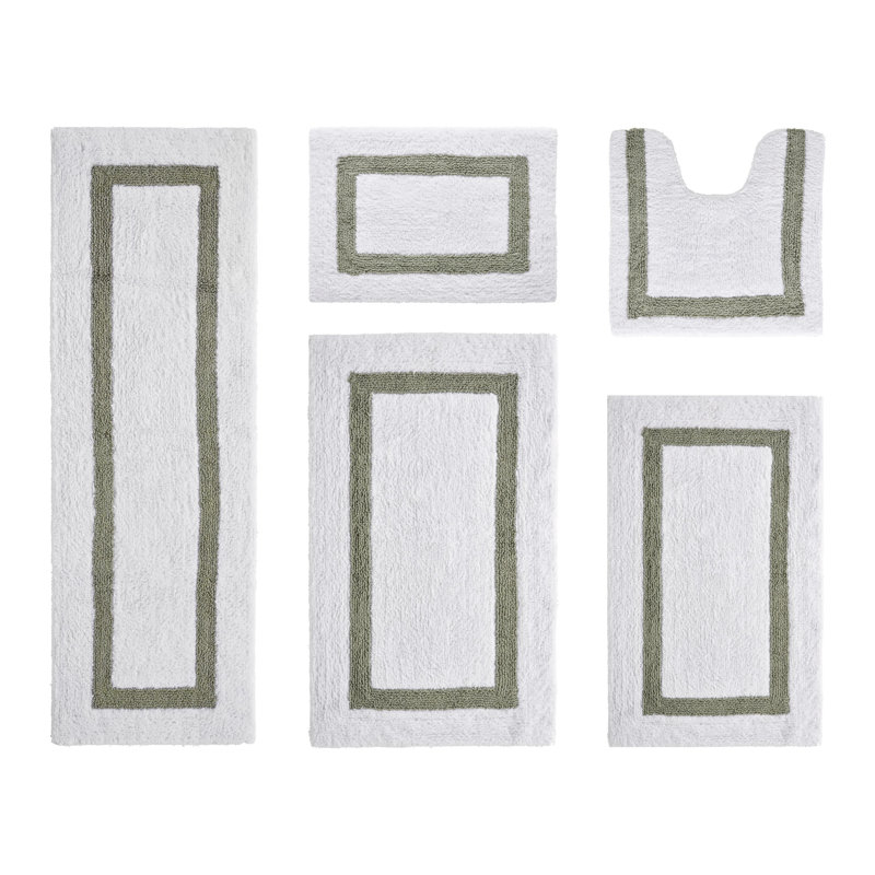 Makbul Premium 100% Cotton 5 Piece Bath Rug Sets with Race Track Pattern, Machine Washable, Super Absorbent & Tufted Weave Reversible Bath Mat for Bathroom