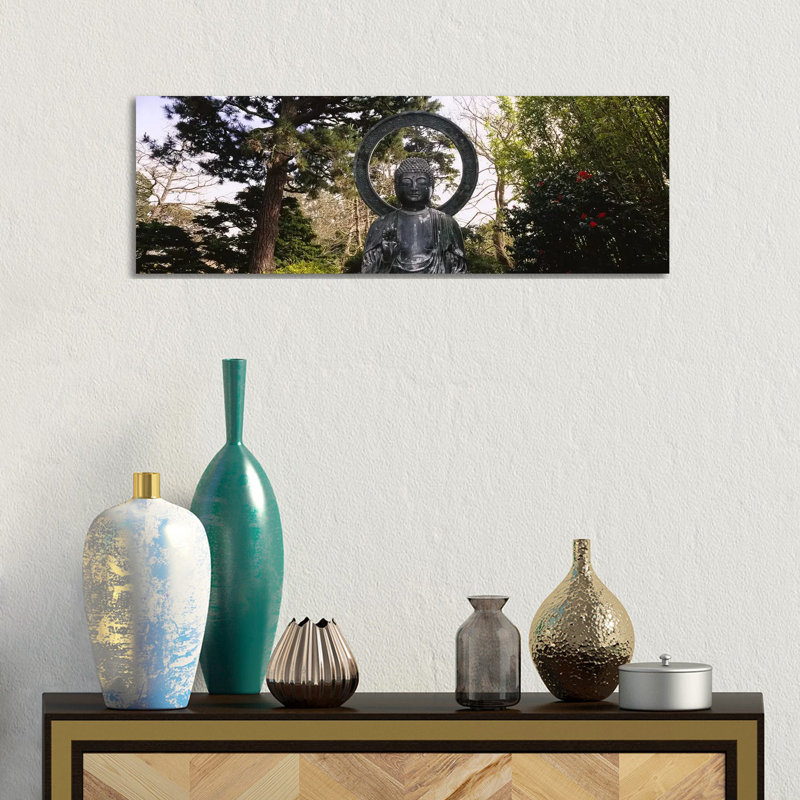 Statue Of Buddha In A Park, Japanese Tea Garden, Golden Gate Park - Wrapped Canvas Panoramic Print