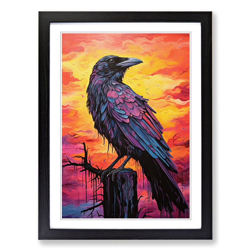 Raven Colour Field - Single Picture Frame Print on Wood, 46cm H x 34cm W x 2cm D, Black Framed