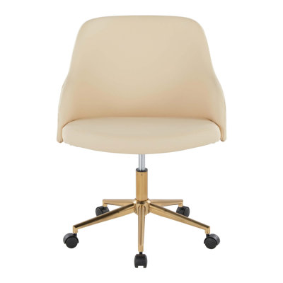 Ergonomic Office Chair With Adjustable Height, 360-Degree Swivel, Padded Faux Leather Seat And Backrest, Gold Metal Base, And Smooth-Rolling Casters For All-Day Comfort And Productivity.