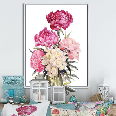 Bouquet de pivoines roses et blanches - reproduction d'art sur toile traditionnelle