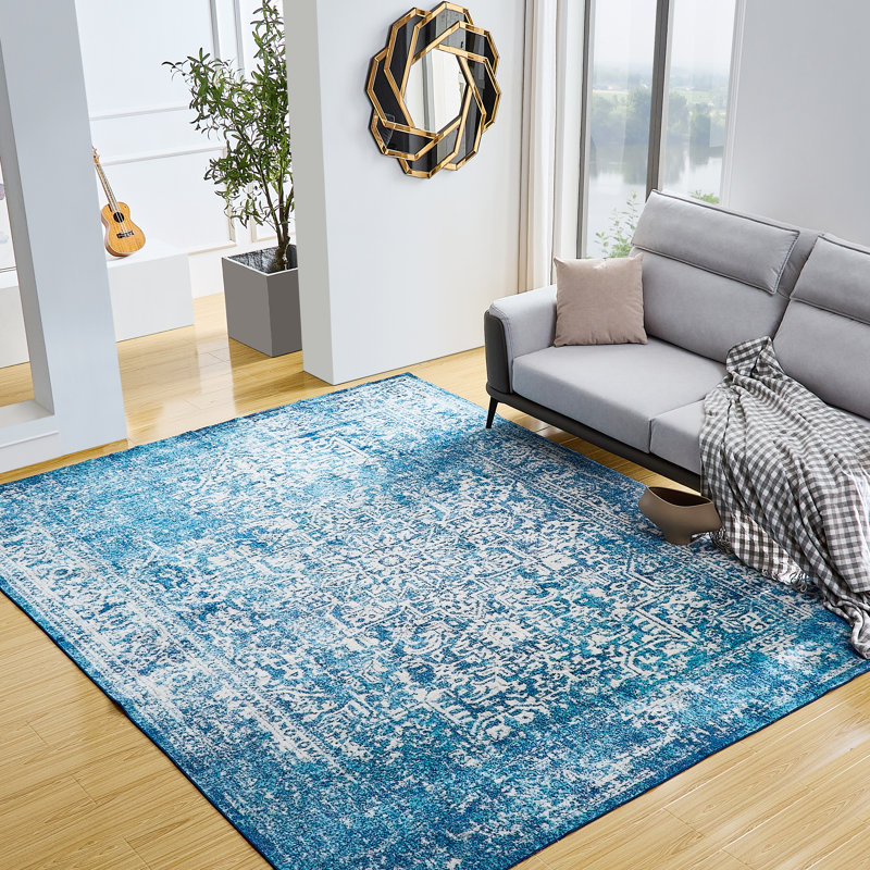 Machine Washable Oriental Blue/White Area Rug, Rectangle 7'10" x 10'3"