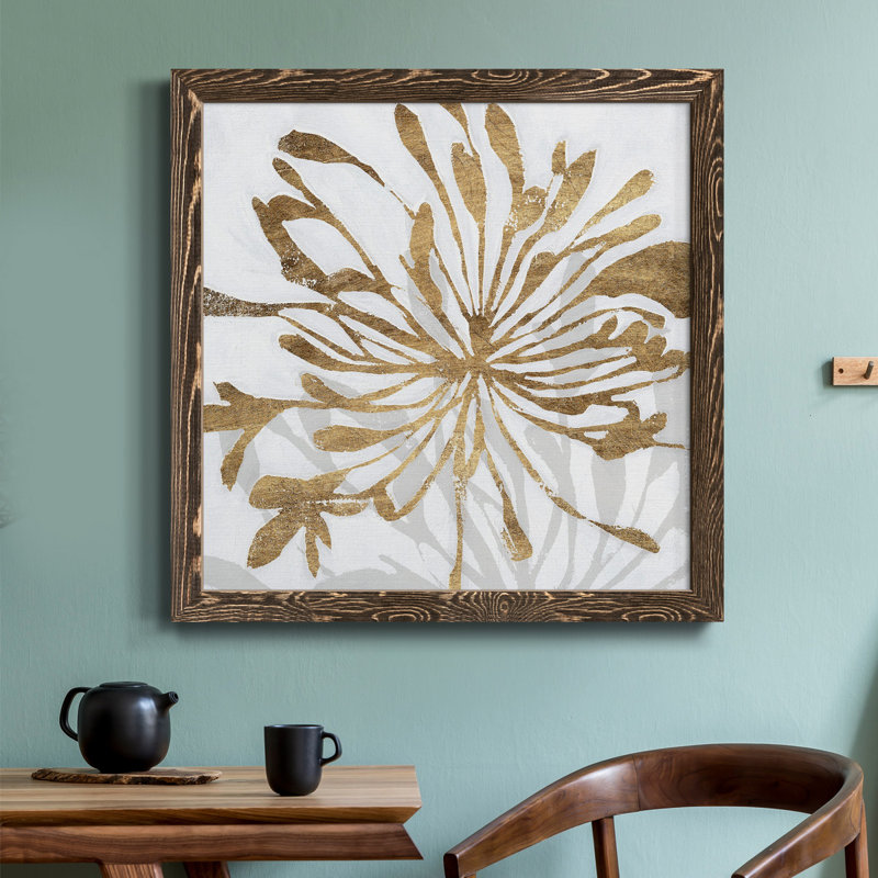 Toile encadrée Golden Gilt Bloom I-Premium - prête à être accrochée, H 27,5 po x l 27,5 po x P 1,5 po, Cadre noyer