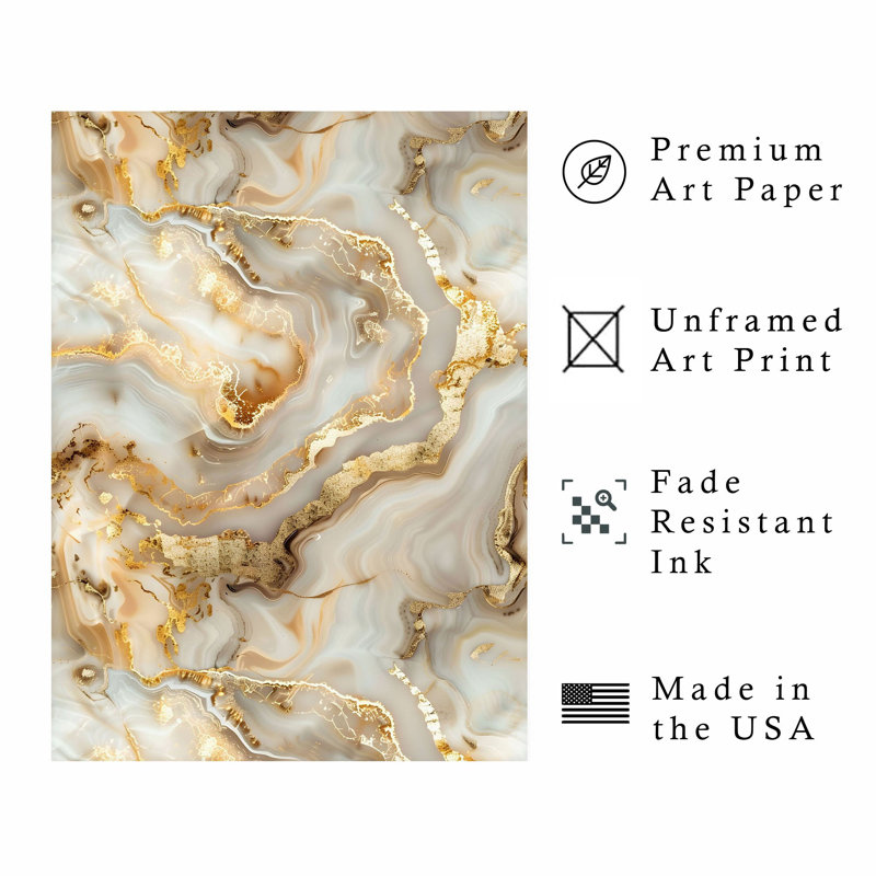 «Abstract Gold Geode I», reproduction d'art moderne sans cadre, 14" H x 11" W
