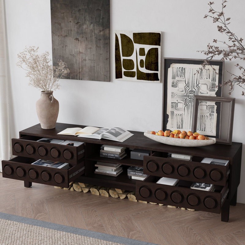 Modern Mid-Century Media Console With 4 Drawers And Cable Management, TV Console Table For Tvs Up To 75",Entertainment Center For Living Room And Office