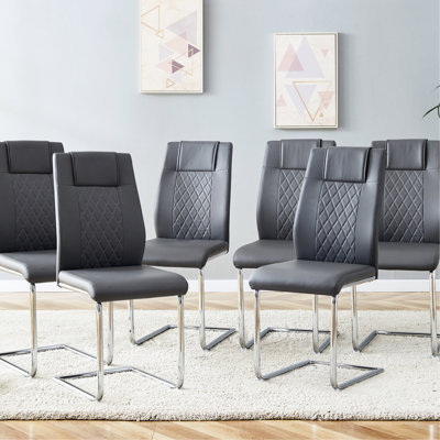 6 chaises de salle à manger à pieds en métal avec siège rembourré en similicuir gris, améliorant la beauté de la vie, de la chambre à coucher, de la pièce et des 6 pieds, créant une atmosphère chaleureuse et invitante -