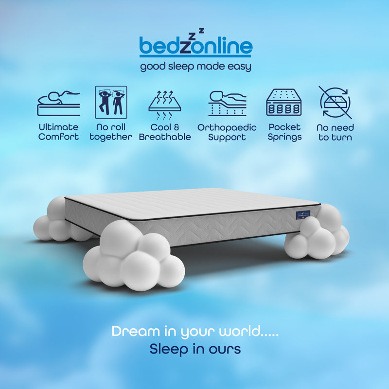 Bedzonline Pocket Spring Memory Foam Mattress – Medium-Firm Orthopaedic Support, Single (3')