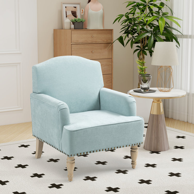 29" W Upholstered Accent Armchair With Nailhead Trim, Sage Polyester