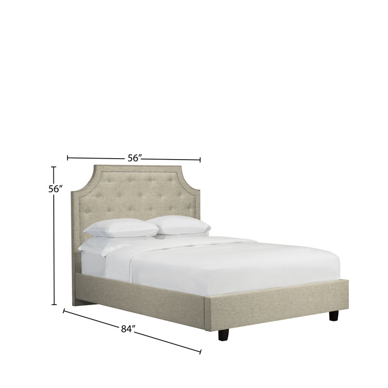 Lit plateforme tapissier Stott, Double, Lin - Beige