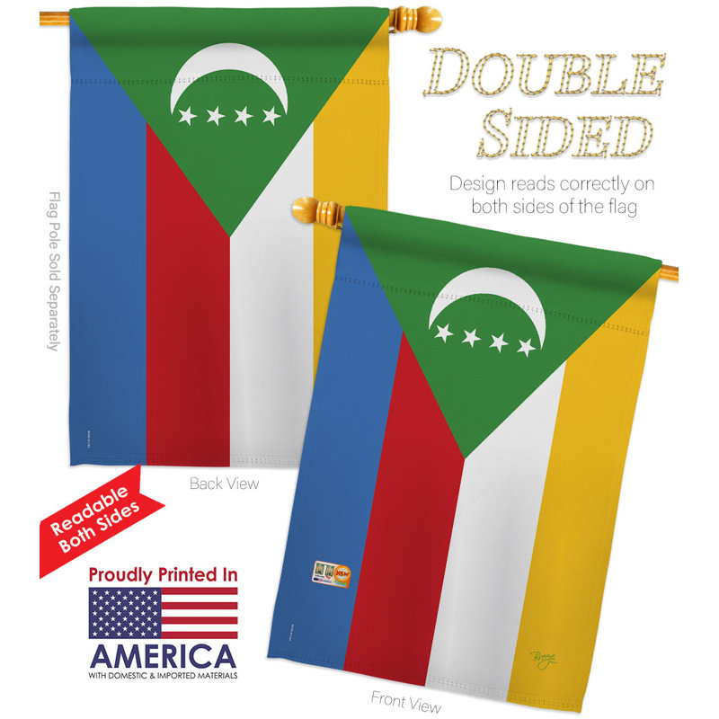 Drapeau de maison en polyester 2 côtés Comores 3 pi 3 po x 2 pi 3 po